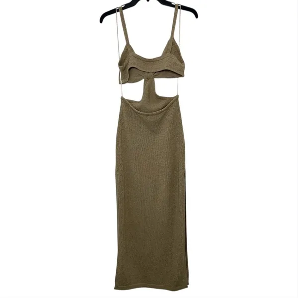 Beige Botany Knit Cut Out Maxi Dress Sand Taupe Size Small - Image 12