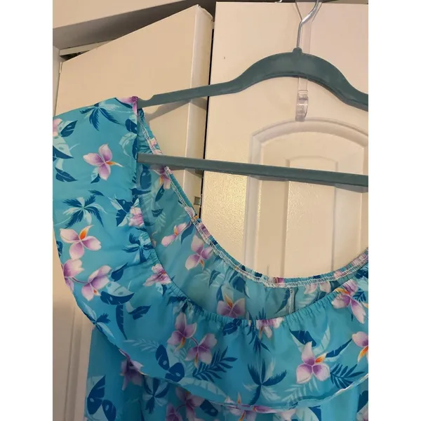 Vintage Hilo Hattie Hawaii Floral Maxi Dress Off Shoulder Ruffle Blue Purple M‎ - Image 8