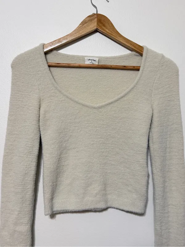 Aritzia Wilfred Free Hush Knit Sweetheart Sweater Size XS Cream Soft Cozy - Image 4