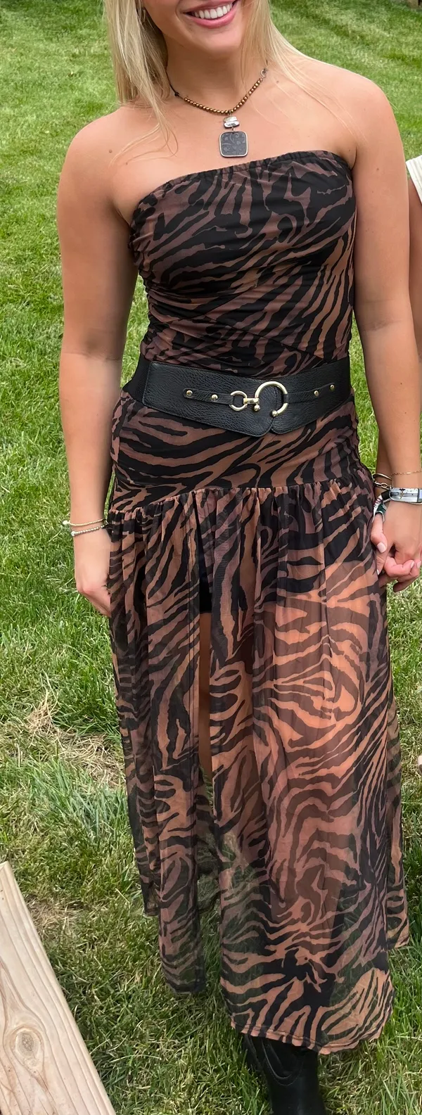 Animal Print Maxi Mesh Dress Black Size M - Image 4