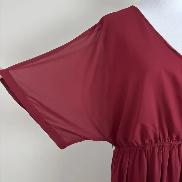 ANRABESS Maxi Dress‎ XL Maroon Sheer Lined Slit Dolman 3/4 Sleeve Elastic Waist - Image 5