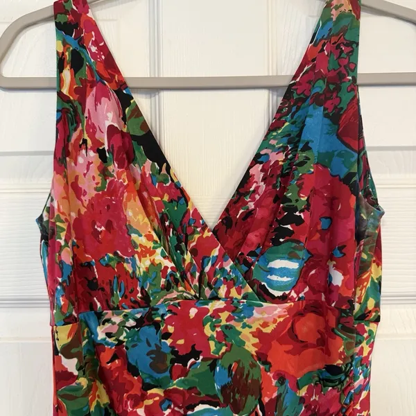 Lauren Ralph Lauren Faux Wrap Dress Sz 6 Floral Stretch Vibrant Jersey‎ Ruched - Image 3