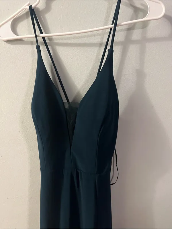 Elegant Dark Green Strapless-Inspired Evening Dress with Double Spaghetti Straps - Image 3