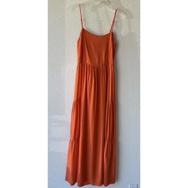 Lush Clothing Women's Maxi Dress Tie Back Size Small Orange Adjustable Straps Tiered Boho - Image 2
