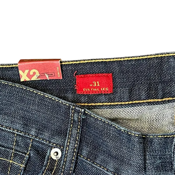 Express E2 Eva Full Leg Flared Jeans Size 31 Mid-Rise Stretch‎ Dark Wash Denim - Image 7