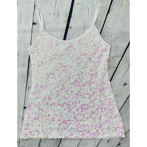 White Pearlescent Sequin Tank Top - Image 6