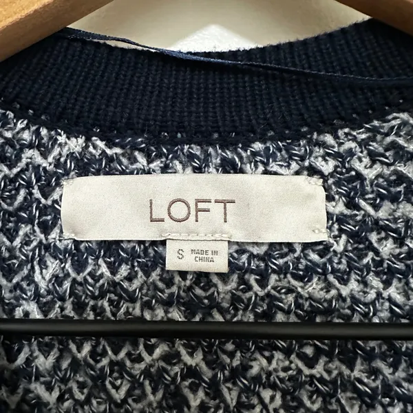 Loft | Women's Navy Blue White Marled Open Front Knit Cardigan Sweater, S - Image 4