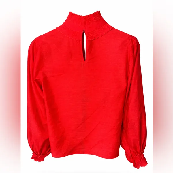 H&M Red Ruffle Mock-Neck Blouse - Image 4
