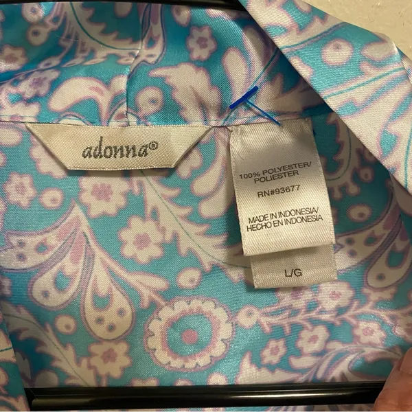 Vintage Adonna Womens Paisley Short Nightgown And & Robe Set L 42” Blue Floral - Image 2