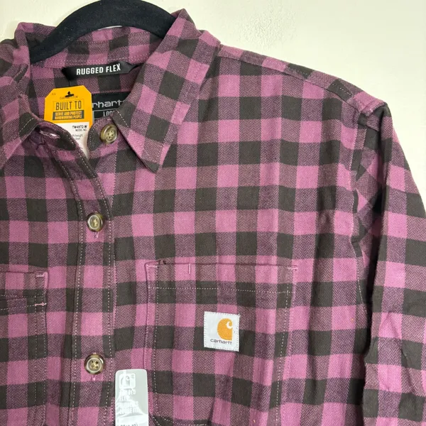 Carhartt Rugged Flex Womens Plaid Flannel Shirt Loose Fit Purple Medium M‎ - Image 3