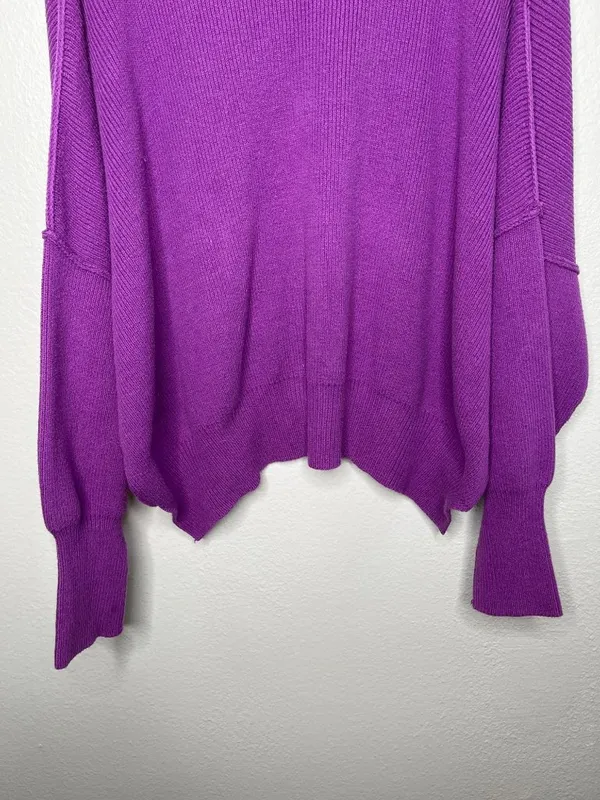 Free People Purple Easy Street Tunic Ribbed Chunky Knit Sweater Small - Image 3