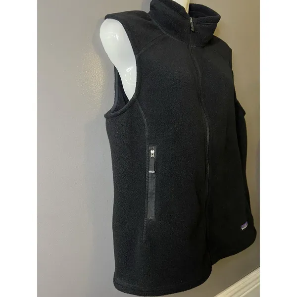Patagonia Vest Womens Large Black Synchilla Fleece Full Zip NBC Sports Logo - Image 4