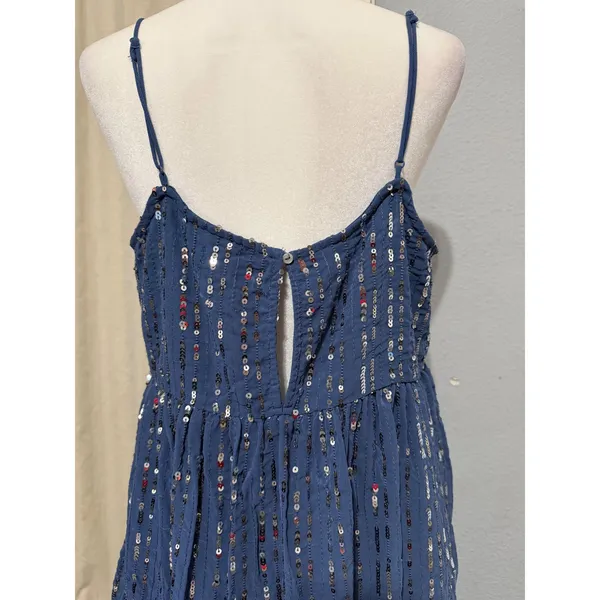 Urban Outfitters Mini Dress L Blue Sequin Babydoll Tiered Square Neck Y2K Indie - Image 13