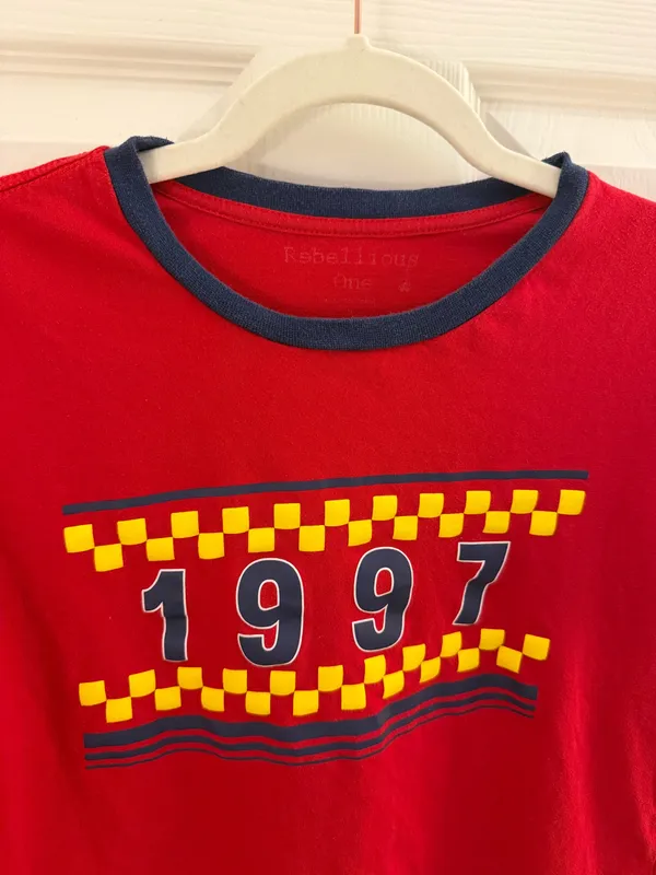 Rebellious One Red Retro 1997 Graphic Crop Top Medium - Image 3