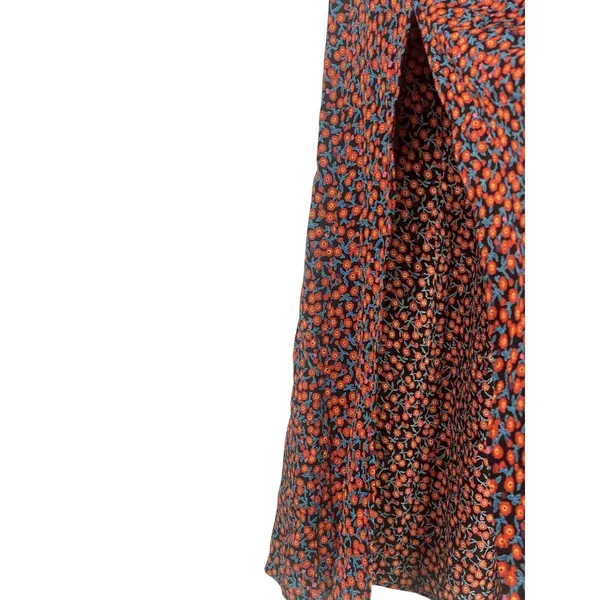 ZARA High Waisted Floral Flowy 2 Slits Preppy Midi Skirt Side Zip Up S Red Black - Image 10