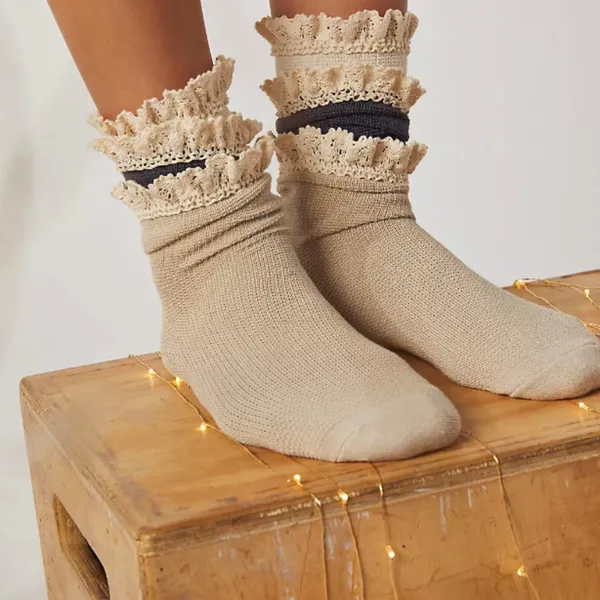 NWT Free People Beloved Waffle Knit Ankle Socks Gray Grey 1 Pair - Image 5