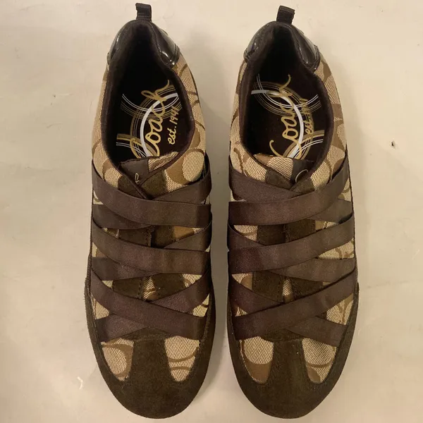 Coach Harmonie Signature Monogram Logo Sneakers Shoes Y2K Brown Tan Straps 6.5 - Image 2