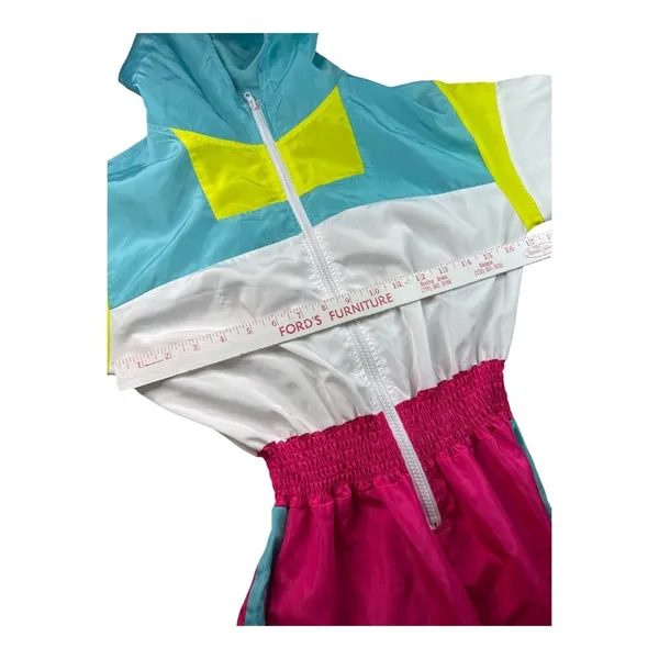 Neon 80s Colorblock Windbreaker Jumpsuit Womens Small Retro Pink Teal Zip Up - Image 6