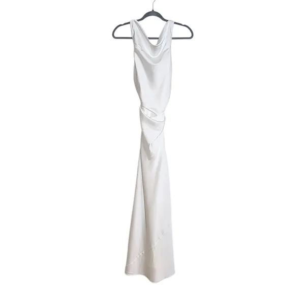 Lulus White Satin Draped Neck Sleeveless Dress Size Small NWT - Image 3