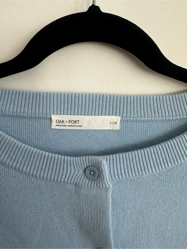 Oak + Fort Button Up Cardigan in Blue Mist 100% Cotton - Image 4