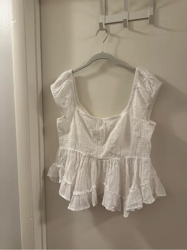 American Eagle Outfitters White Button-Front Ruffle Peplum Top - Image 5