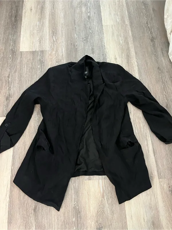Simply Vera Wang Womens XL Black Draped Open Front Boyfriend Blazer 3/4 Sleeve - Image 3