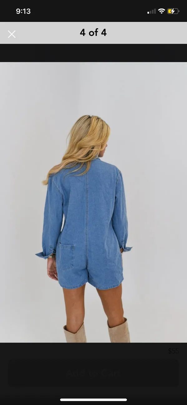 Denim Long Sleeve Romper - Image 2