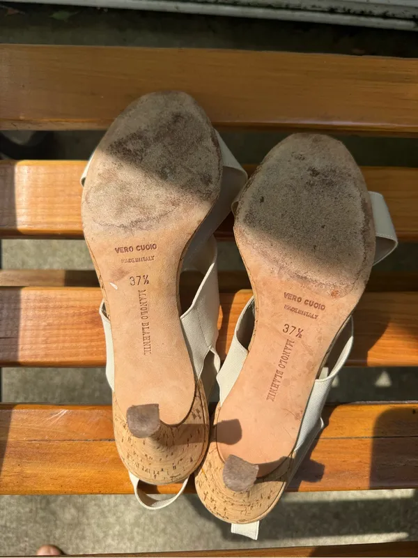 Manolo Blahnik Cork Kitten Heel Elastic Strap Sandals Carrie Bradshaw Women’s - Image 5