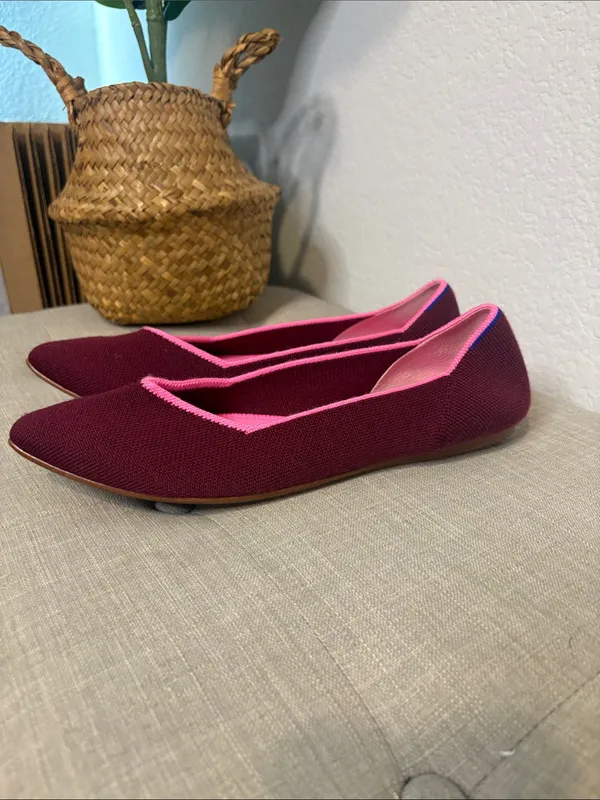 Rothy's Merino Wool Burgundy the pointe size 9 Pointed Knit Flats with Pink Trim - Image 4