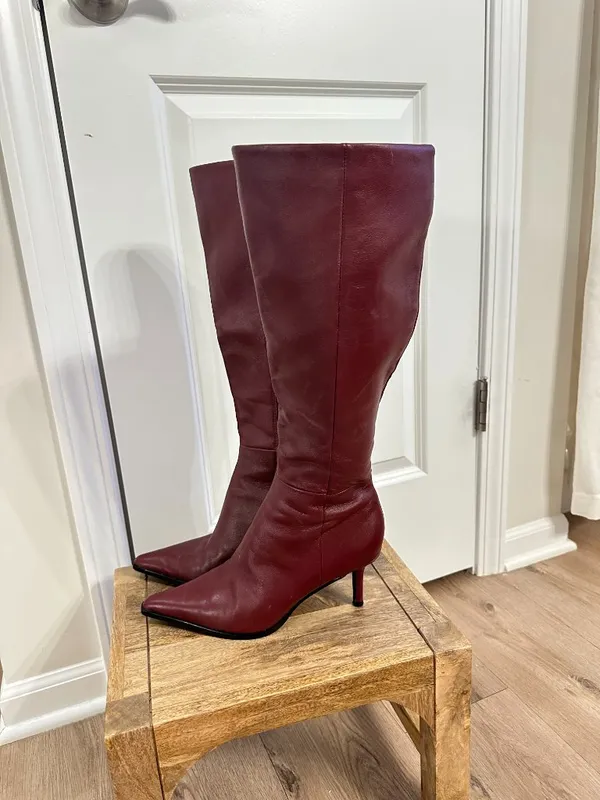STEVE MADDEN Lingo Pointed Toe Knee High Boot in Wine Leather Size US 7.5 - Image 5