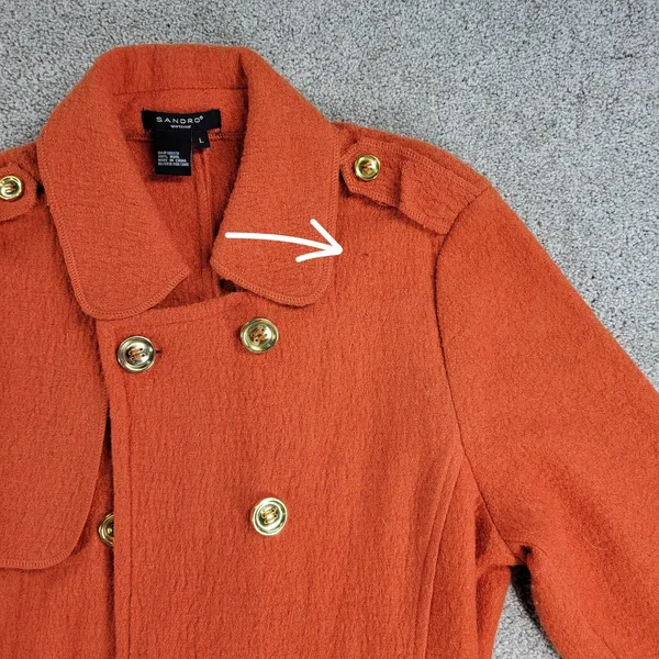 Sandro Sportswear Womens Coat Jacket Large Orange Wool Double Breasted Belted - Image 11