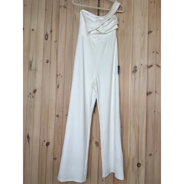 NWT Lulus Devoted to Fun Ivory One-Shoulder Sleeveless Jumpsuit Classy Chic XL - Image 2