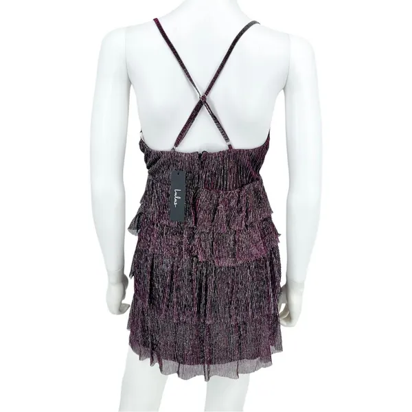 Lulus Dress Women Size Small‎ Glowing Gorgeous Mini Magenta Metallic Tiered NWT - Image 5
