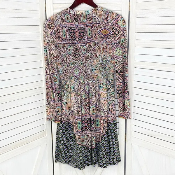 Maeve Anthropologie‎ Tiled Amethyst Dress XS Smocked Long Sleeve Boho Mosaic - Image 9