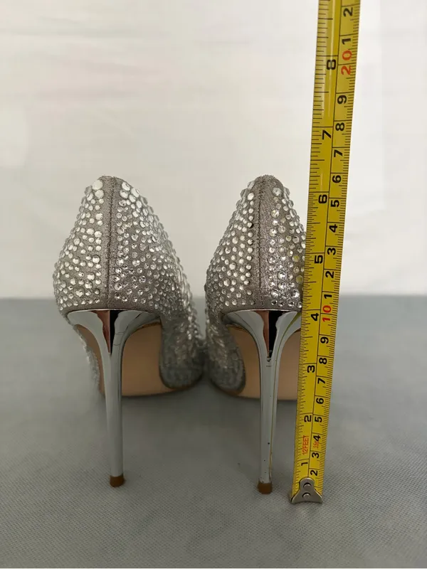 Steve Madden Women Rhinestone Pumps Silver Pointed Toe Heels Sz 6M Vivid-S(B261) - Image 4