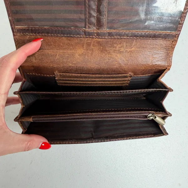 Brown Distressed Wallet Leather RFID Blocking Clutch Snap Accordion Organizer - Image 8