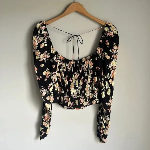 NEW Free People Hilary Printed Keyhole Top Black Combo - Image 3