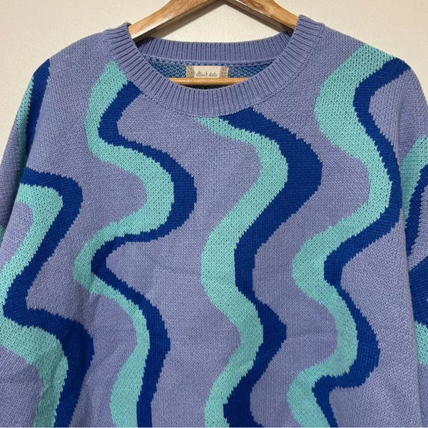 Altar’d State Waves Abstract Sweater Size Medium Blue Purple Funky Retro Cowgirl - Image 3