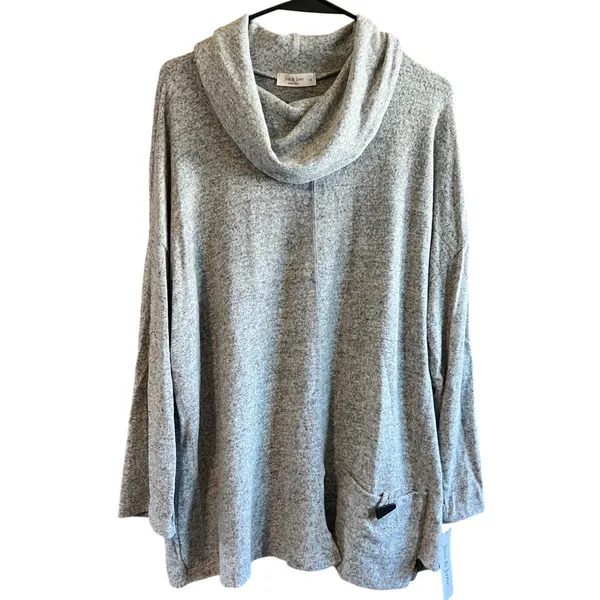 NEW Jess & Jane 2X Sweater Cowl‎ Neck Tunic Top Heather Gray Long Sleeve - Image 2