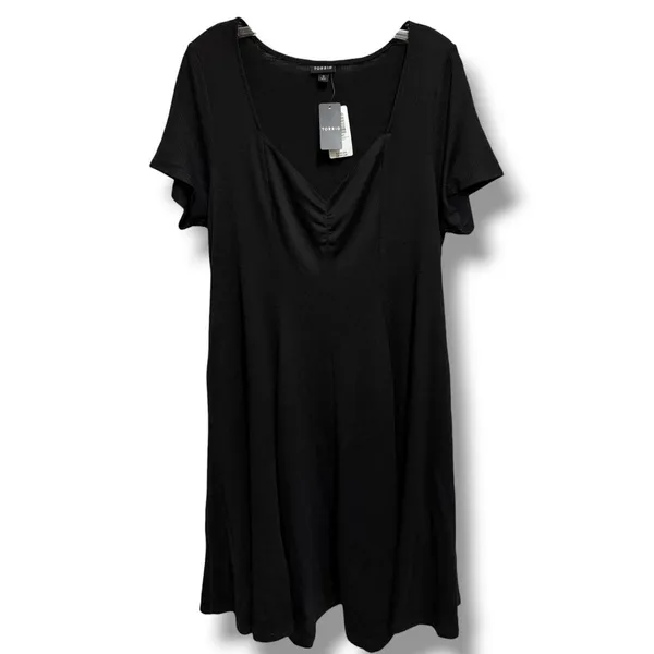 Torrid L 12 Black Sweetheart Rib Knit Fit Flare Dress Pockets NWT - Image 7