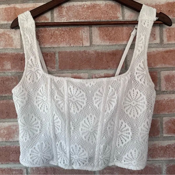 American Eagle Lace Crochet Crop Tank Top Corset Women’s Large White Boho - Image 2