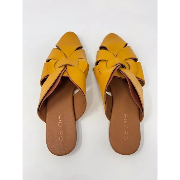 Pilcro Sandals Yellow Twisted Leather Slides Flat Pointed Toe Slip On 38 US 7.5 - Image 5