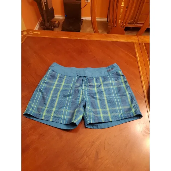 The North Face Shorts Women Size 6 Swim Board Shorts Blue/Green Plaid - Image 7
