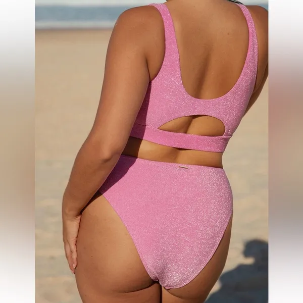 Berlook Pink Lurex Cut Out Plus Size Bikini Set - Image 2