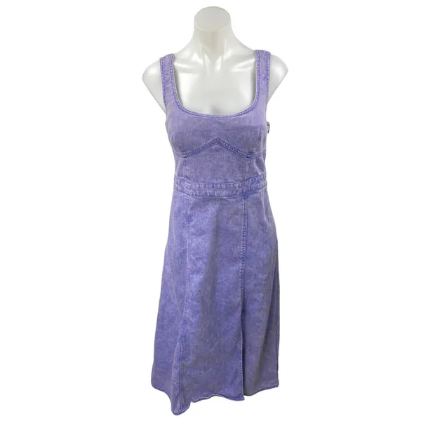 Future Collective Purple Sleeveless Slit Denim Jeans A Line Midi Dress Size 6 - Image 2