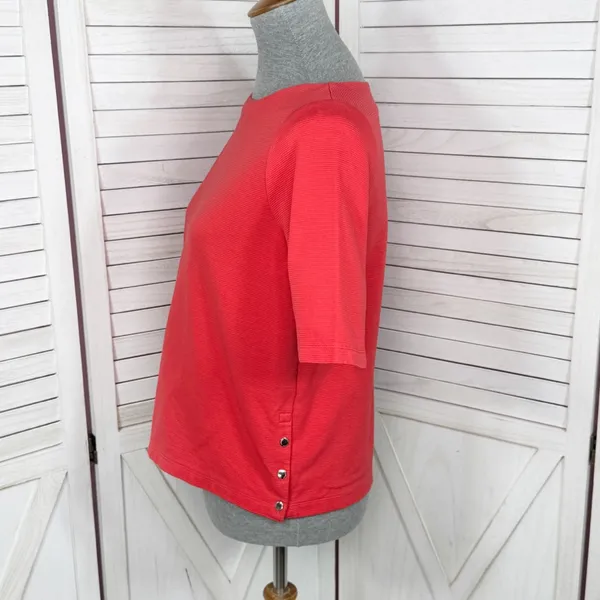 Lauren Ralph Lauren‎ Ribbed Boat Neck Short Sleeve Top Coral Orange Medium - Image 2