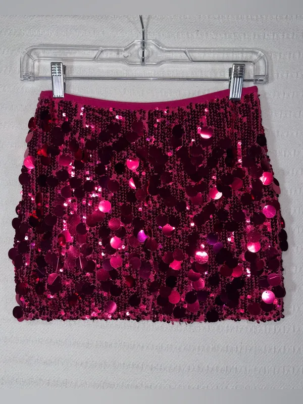 Womens Y2K Sequin Mini Bodycon Skirt Size S Stretch 2000s Barbie Halloween - Image 2