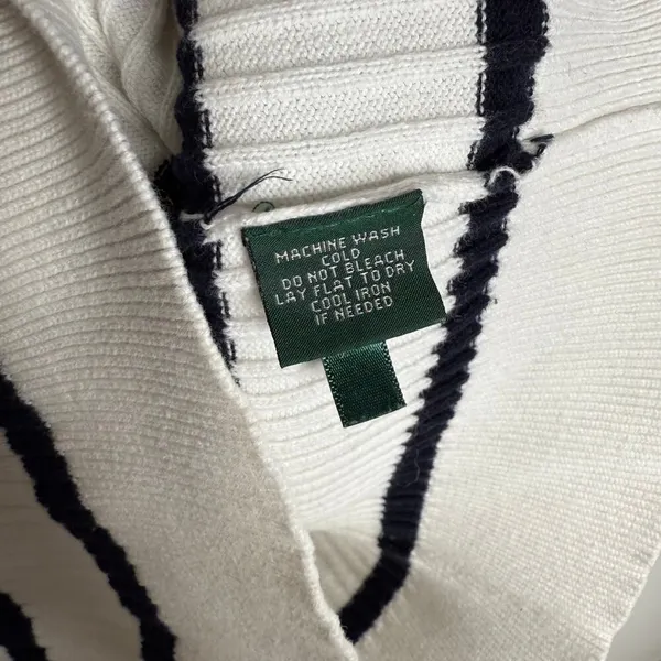 Lauren  Big Button High Neck Striped Pullover Sweater Small White - Image 7