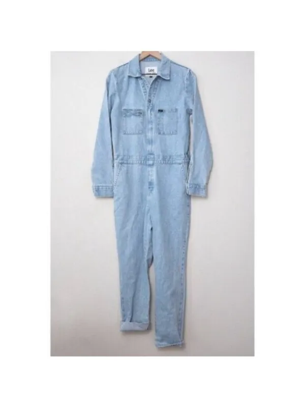 NWT Free People x Lee Union-Alls Coverall Denim Jumpsuit S Sky Blues Stripe - Image 4