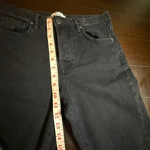 Free People We The Free Black‎ Distressed High Rise Straight Leg Jeans 26 Button - Image 5